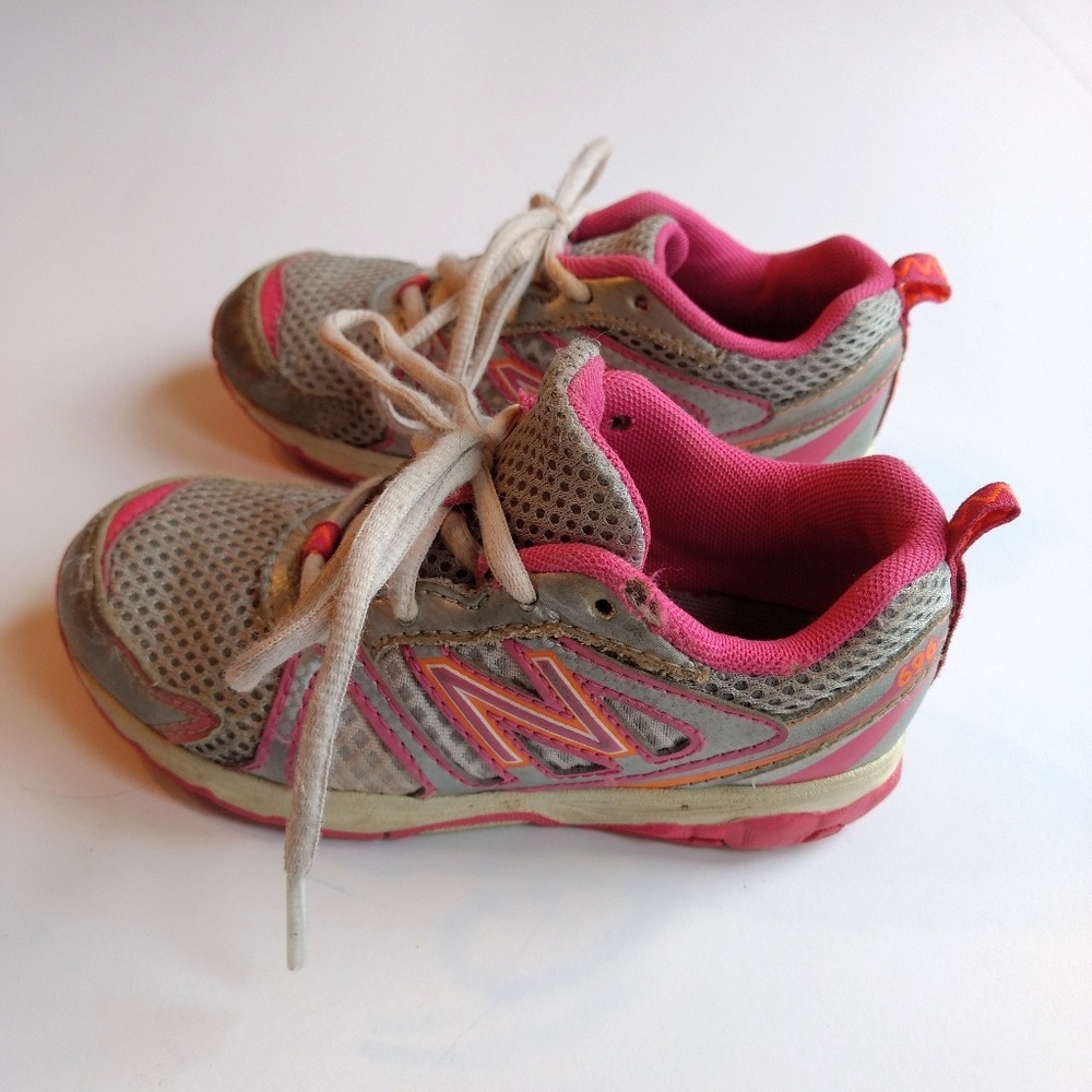New Balance Flex 696 Size 9.5 Toddler Girl Running Shoes Pink Orange Gray - Picture 2 of 4